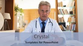  Presentation with lab coat - Cool new slide deck with portrait-of-senior-caucasian-male backdrop and a light blue colored foreground