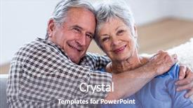  Presentation with senior couple - Cool new PPT theme with portrait of senior couple embracing each other at home backdrop and a gray colored foreground