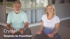  Presentation with veranda - Cool new presentation theme with portrait of senior couple lifting dumbbells while sitting on exercise ball at veranda backdrop and a gray colored foreground