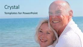  Presentation with resort - Slides enhanced with portrait of senior couple relaxing on a resort beach background and a sky blue colored foreground