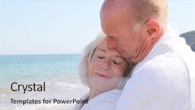  Presentation with resort - Amazing theme having portrait of senior couple relaxing on a resort beach backdrop and a lemonade colored foreground