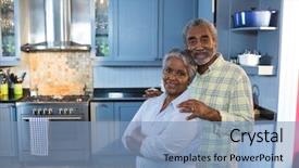  Presentation with at home senior care - Slide deck consisting of portrait of senior couple standing background and a  colored foreground