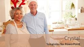  Presentation with antlers - Presentation theme consisting of portrait of senior couple wearing fancy dress antlers preparing dinner on christmas day background and a coral colored foreground