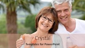  Presentation with senior fitness - PPT theme with portrait of senior couple in fitness outfit background and a coral colored foreground