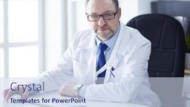  Presentation with doctor office - Amazing slide deck having portrait-of-senior-doctor backdrop and a sky blue colored foreground