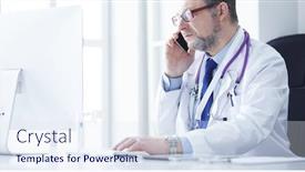  Presentation with doctor office - Presentation with portrait-of-senior-doctor background and a sky blue colored foreground