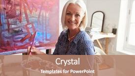  Presentation with art - Theme with portrait of senior female artist background and a coral colored foreground