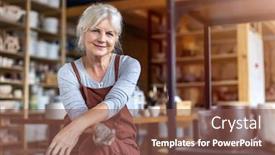  Presentation with pottery - Cool new slides with portrait-of-senior-female-pottery backdrop and a tawny brown colored foreground
