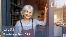  Presentation with pottery - Beautiful theme featuring portrait-of-senior-female-pottery backdrop and a ocean colored foreground