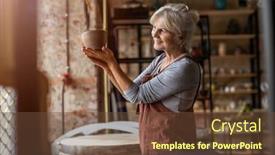  Presentation with pottery - Colorful slide deck enhanced with portrait-of-senior-female-pottery backdrop and a tawny brown colored foreground