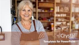  Presentation with pottery - PPT theme featuring portrait-of-senior-female-pottery background and a red colored foreground