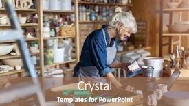  Presentation with pottery - Cool new PPT layouts with portrait-of-senior-female-pottery backdrop and a coral colored foreground