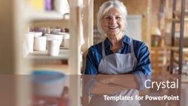  Presentation with pottery - Amazing PPT theme having portrait-of-senior-female-pottery backdrop and a violet colored foreground