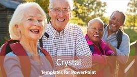  Presentation with hiking - Slide deck featuring portrait of senior friends hiking background and a red colored foreground