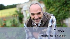  Presentation with vegetable garden - PPT layouts having portrait of senior gardener background and a light blue colored foreground
