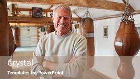  Presentation with leather bags - PPT layouts featuring portrait-of-senior-male-boxing background and a coral colored foreground