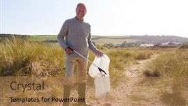  Presentation with beach litter - Presentation theme enhanced with portrait-of-senior-man-collecting background and a coral colored foreground