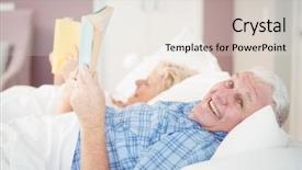 Presentation with book - Beautiful PPT layouts featuring portrait of senior man holding backdrop and a  colored foreground