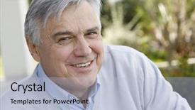  Presentation with 3d man sitting question mark - PPT layouts with portrait of senior man sitting background and a light blue colored foreground