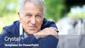  Presentation with home garden - Cool new presentation with portrait of senior man sitting in home garden backdrop and a ocean colored foreground