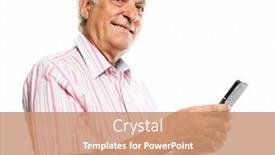  Presentation with smartphone - Presentation theme with portrait-of-senior-man background and a coral colored foreground