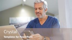 Presentation with blue - Colorful presentation enhanced with portrait-of-senior-man backdrop and a coral colored foreground
