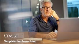  Presentation with hair cleanser - Colorful presentation design enhanced with portrait-of-senior-man backdrop and a coral colored foreground