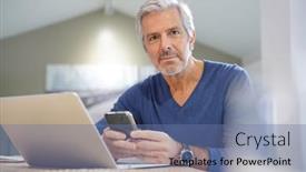  Presentation with blue - Presentation theme featuring portrait-of-senior-man background and a ocean colored foreground