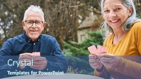  Presentation with home garden - Slide set with portrait-of-senior-man background and a ocean colored foreground