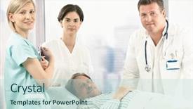  Presentation with hospital bed - Presentation theme enhanced with portrait of senior patient lying background and a  colored foreground