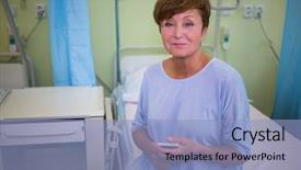  Presentation with hospital bed - Colorful PPT layouts enhanced with portrait of senior patient sitting on a bed in hospital room backdrop and a light blue colored foreground