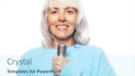  Presentation with singer - Audience pleasing slide deck consisting of portrait-of-senior-singer-woman backdrop and a sky blue colored foreground