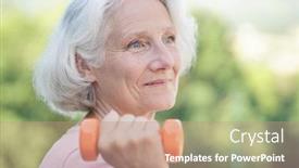  Presentation with senior fitness - Slide set having portrait-of-senior-woman-doing background and a coral colored foreground