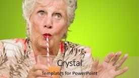  Presentation with orange juice - Slides enhanced with portrait of senior woman drinking orange juice isolated over gray background background and a coral colored foreground