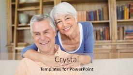  Presentation with senior living - Colorful presentation theme enhanced with portrait of senior woman embracing a man in living room at home backdrop and a lemonade colored foreground