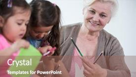  Presentation with helping - Amazing slide set having portrait of senior woman helping granddaughters in making handicrafts at home backdrop and a violet colored foreground
