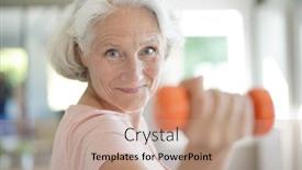  Presentation with senior fitness - Colorful presentation theme enhanced with portrait-of-senior-woman-lifting backdrop and a coral colored foreground