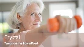  Presentation with senior fitness - Audience pleasing presentation design consisting of portrait-of-senior-woman-lifting backdrop and a coral colored foreground