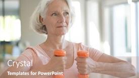  Presentation with senior fitness - Colorful PPT theme enhanced with portrait-of-senior-woman-lifting backdrop and a coral colored foreground