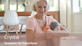  Presentation with senior fitness - Presentation having portrait-of-senior-woman-lifting background and a coral colored foreground