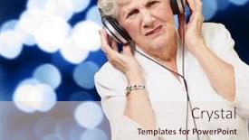  Presentation with abstract music - Colorful presentation enhanced with portrait of senior woman listening to music against a abstract lights background backdrop and a lemonade colored foreground