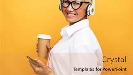  Presentation with listening woman - Slide deck featuring portrait-of-senior-woman-listening background and a yellow colored foreground