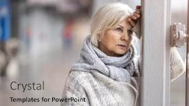  Presentation with depressed - Audience pleasing presentation theme consisting of portrait-of-senior-woman-looking backdrop and a light gray colored foreground