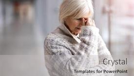  Presentation with depressed - PPT theme featuring portrait-of-senior-woman-looking background and a light gray colored foreground