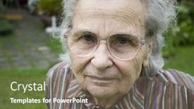  Presentation with camera - Colorful presentation design enhanced with portrait-of-senior-woman-looking backdrop and a violet colored foreground