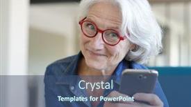  Presentation with smartphone - Amazing PPT layouts having portrait-of-senior-woman-using backdrop and a ocean colored foreground