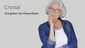  Presentation with blue - Presentation design with portrait-of-senior-woman-wearing background and a light gray colored foreground
