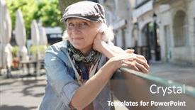  Presentation with journey - Colorful presentation design enhanced with portrait-of-senior-woman backdrop and a violet colored foreground