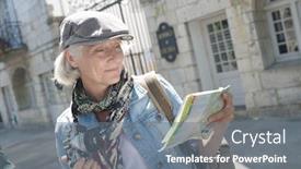  Presentation with city map - Presentation with portrait-of-senior-woman background and a gray colored foreground