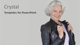  Presentation with leather - Presentation theme having portrait-of-senior-woman background and a light gray colored foreground
